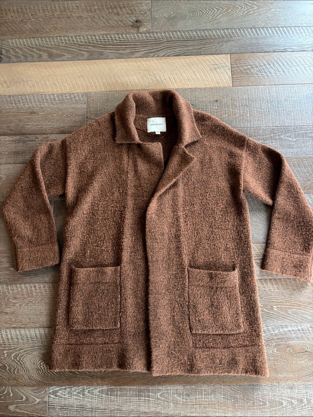 Thread & Supply Brown Textured Open-Front Cardigan